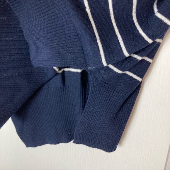 ATMOSPHERE Sweater Women US 6 Stripe Navy White V-neck Rib Long-Slv Slit Hi-Low - Picture 4 of 11